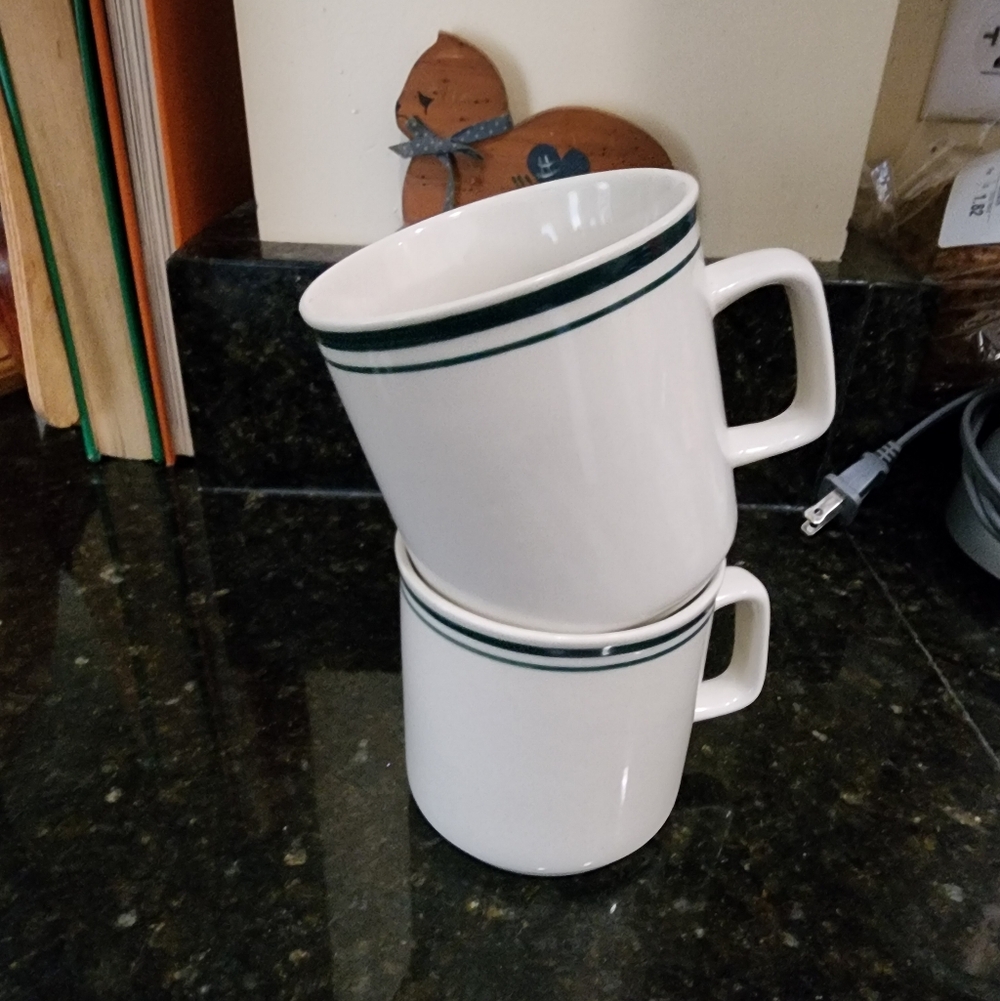 Stoneware Mugs With Green Stripe